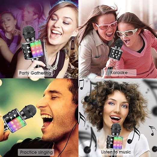 Karaoke Microphone, 4 in 1 Wireless Microphone Compatible with Android & iOS Devices