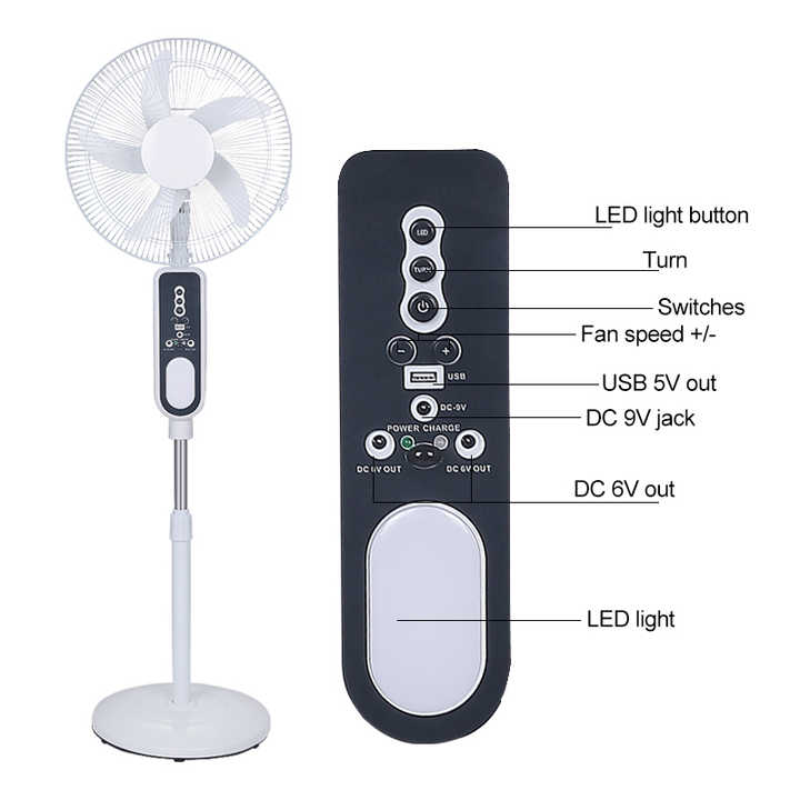 16" Rechargeable Fan with LED Light & Remote Control