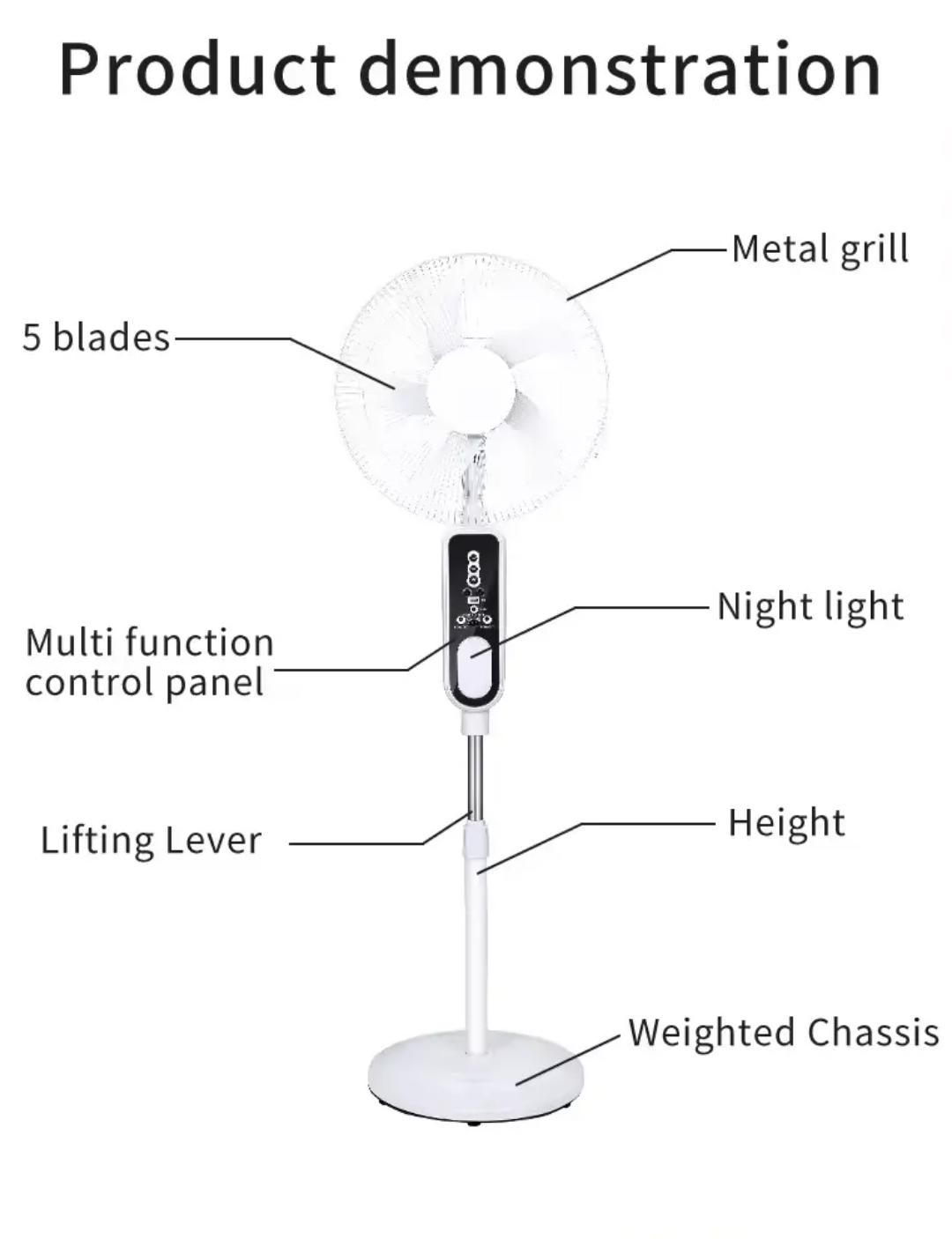 16" Rechargeable Fan with LED Light & Remote Control